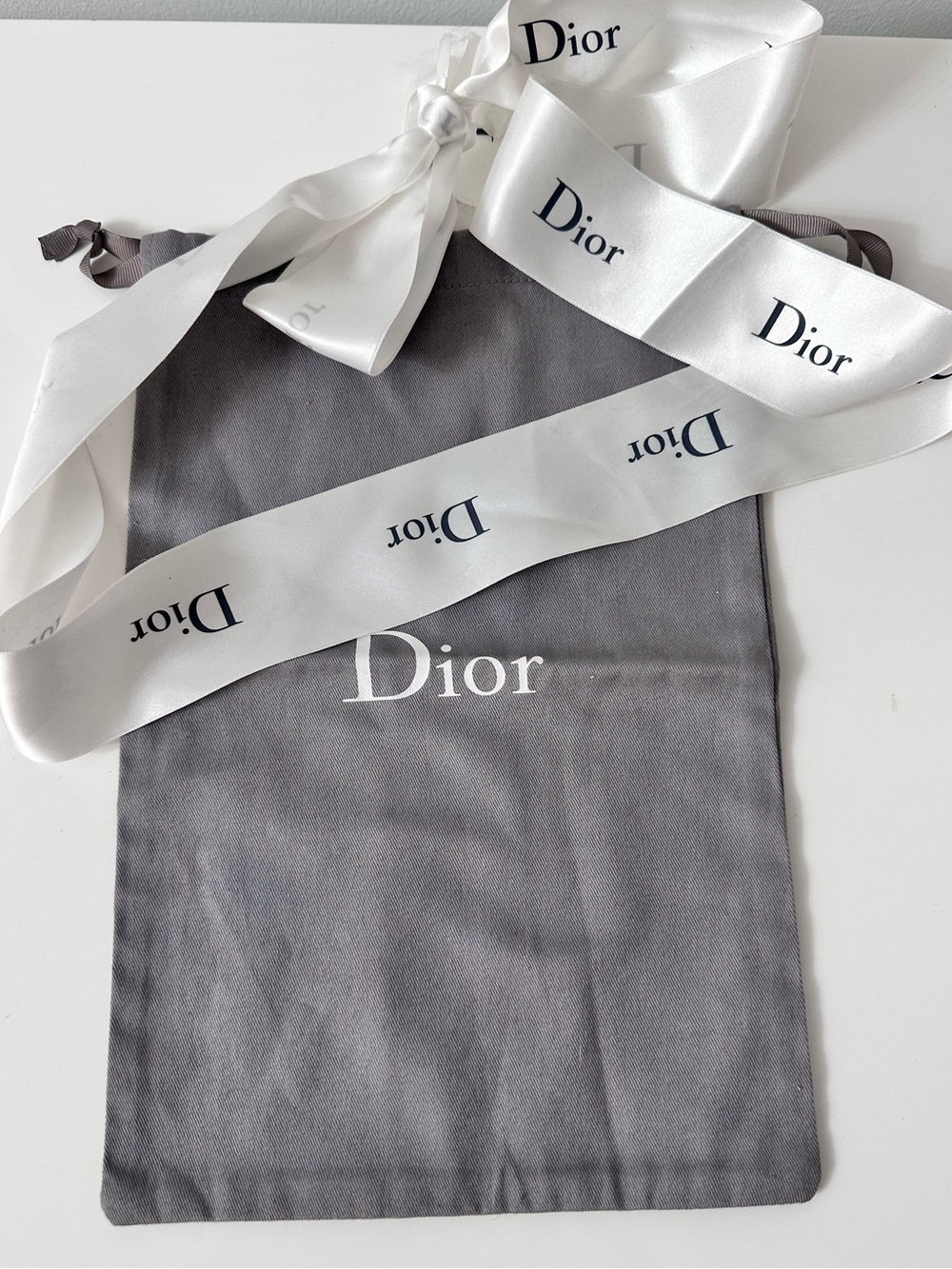Dior gray dust bag with x large ribbon